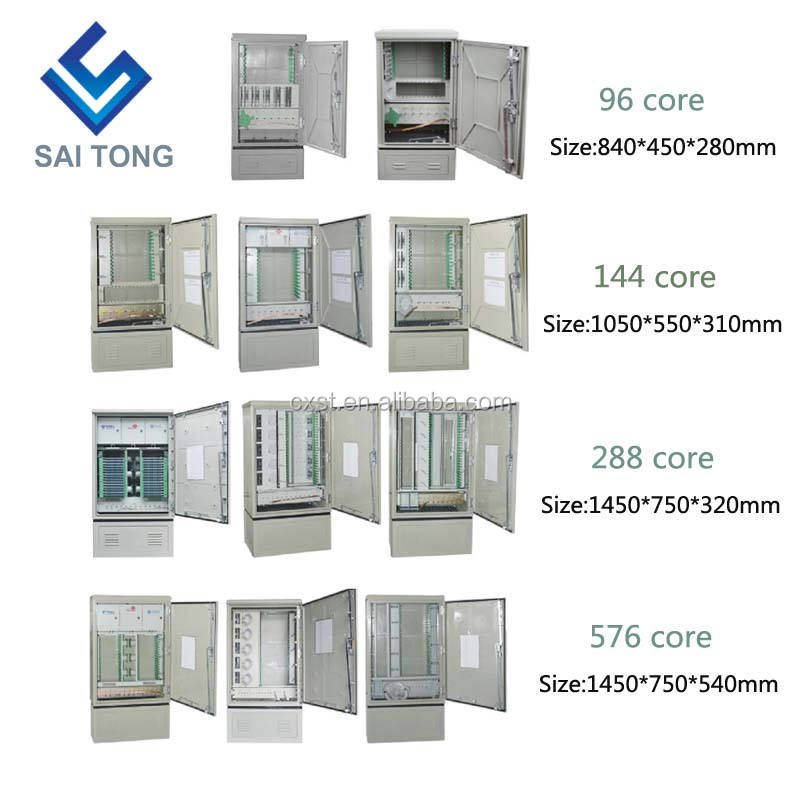 SaiTong FTTH 144 Core armoire de connexion croisée d'équipements de télécommunications SMC extérieur étanche IP55 144 core armoires à fibres optiques ODF