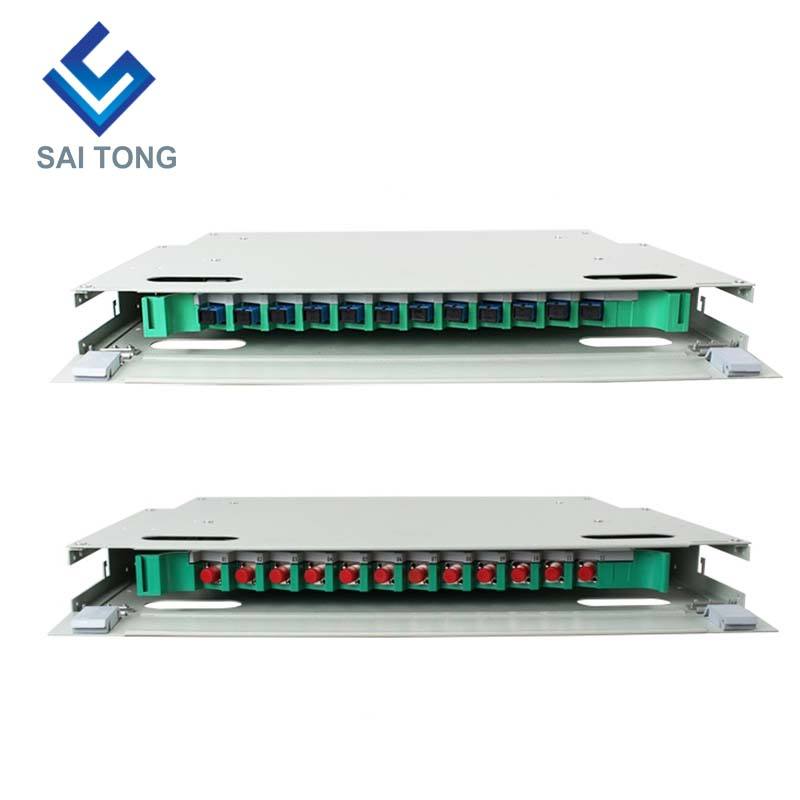 SaiTong FTTH 19 pouces Rack Mount 12 Port Cabinet SC/FC ODF 1 U 12 core Fiber Optique Distribution Cadre En Option Pleine Charge