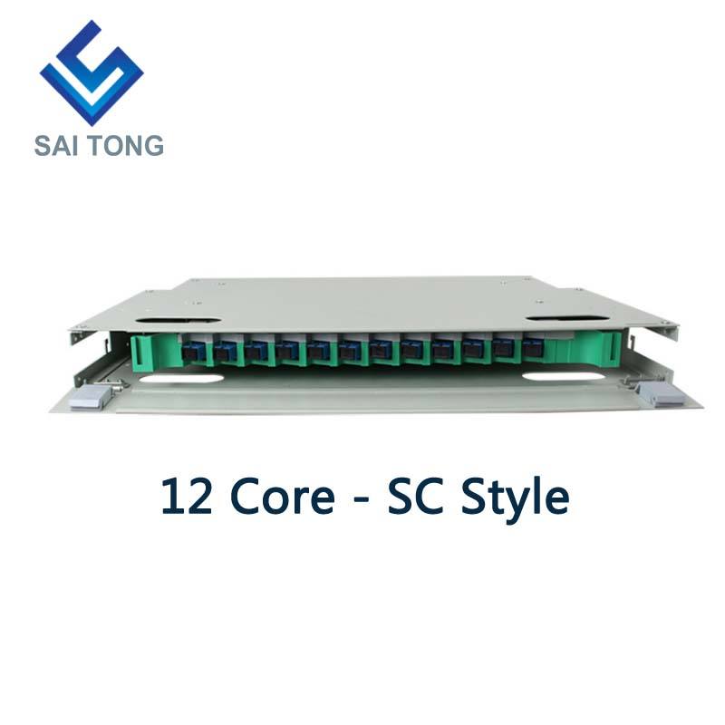 SaiTong FTTH 19 pouces Rack Mount 12 Port Cabinet SC/FC ODF 1 U 12 core Fiber Optique Distribution Cadre En Option Pleine Charge